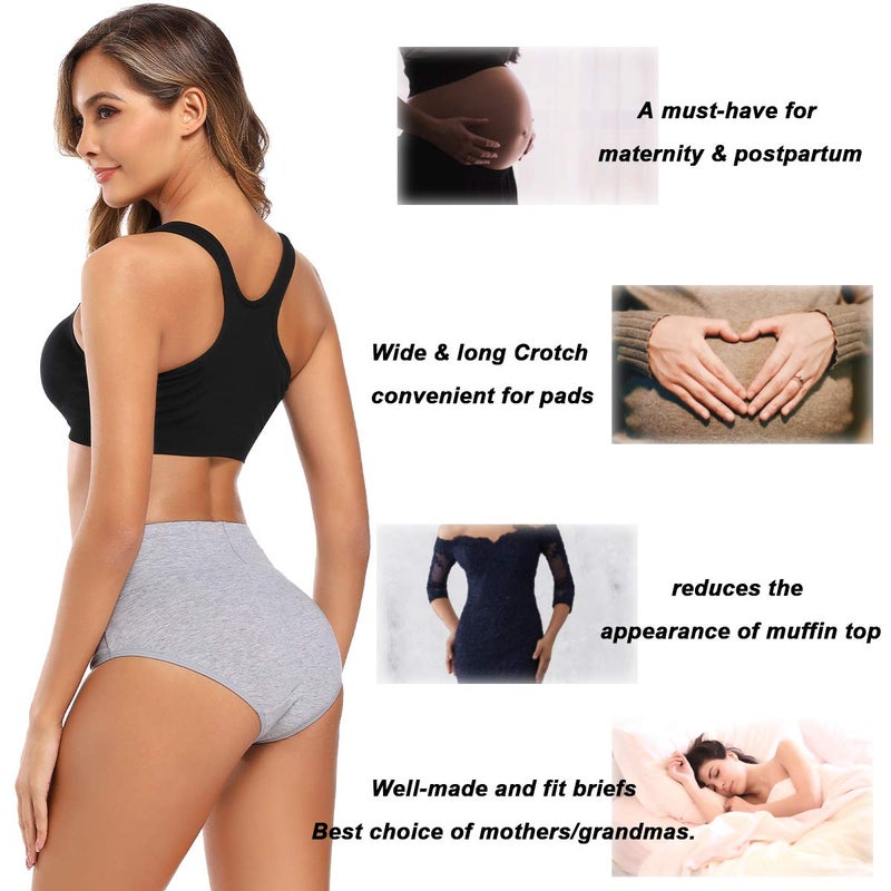 Molasus Women's Soft Cotton Underwear Briefs High Waisted Postpartum Panties Ladies Full Coverage Plus Size Underpants Grey,Size 8 - Image 4